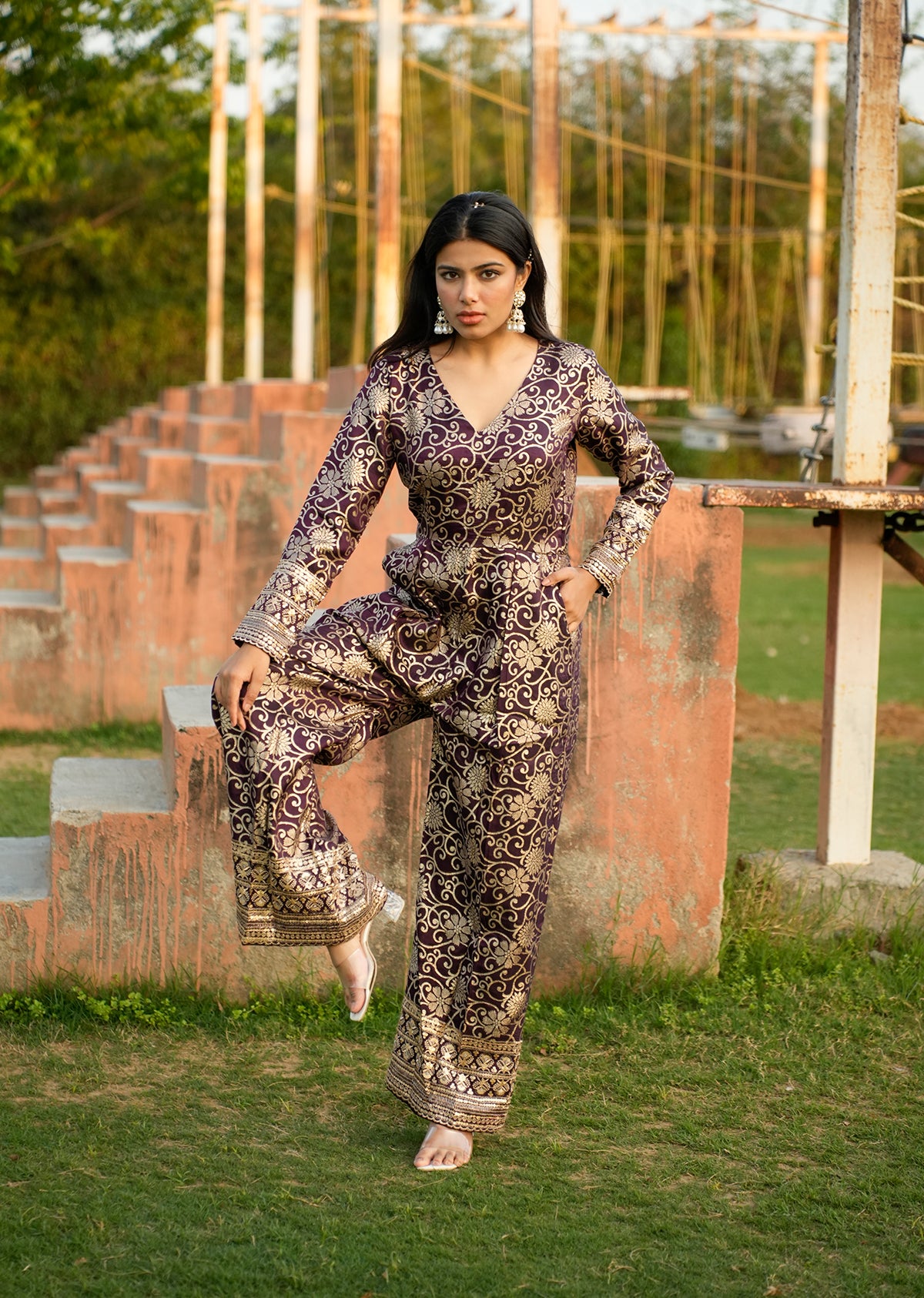 Regal Purple Brocade Jumpsuit