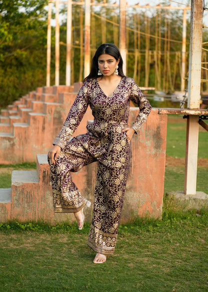 Regal Purple Brocade Jumpsuit