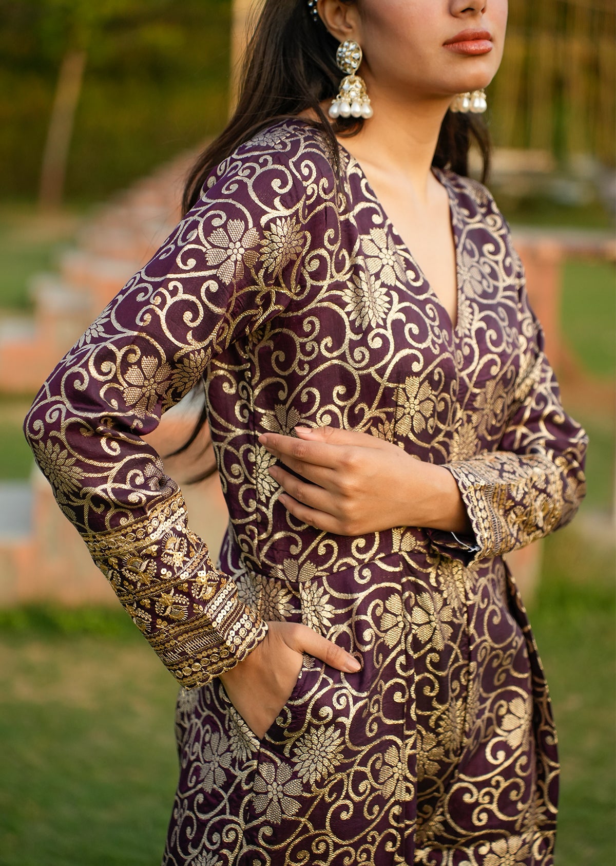 Regal Purple Brocade Jumpsuit