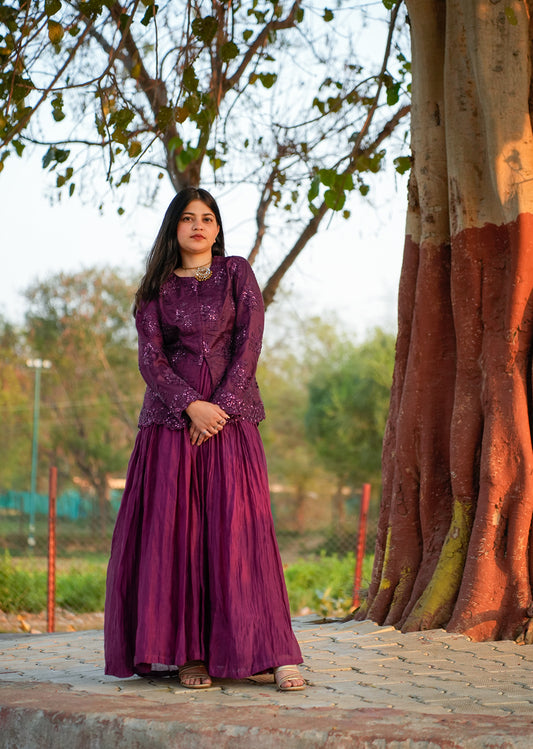 Wine Red Chanderi Lehenga & Choli for Grand Occasions