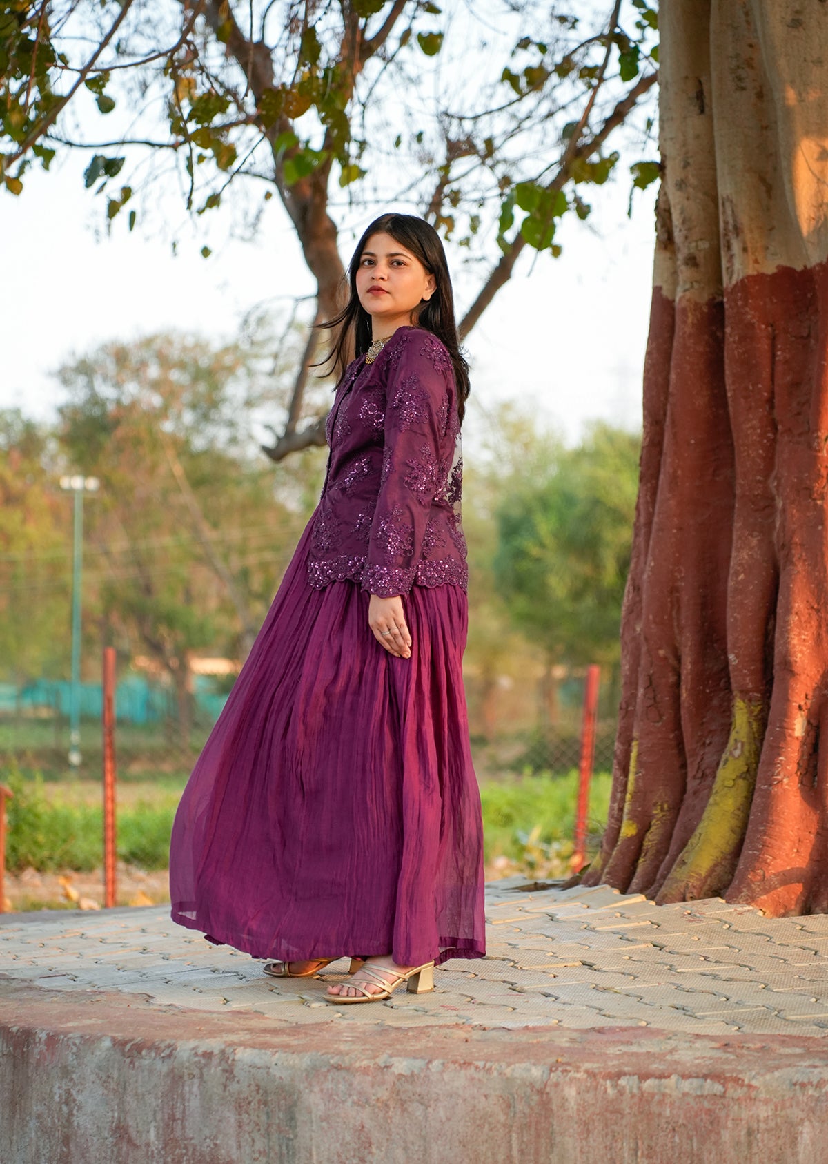 Wine Red Chanderi Lehenga & Choli for Grand Occasions