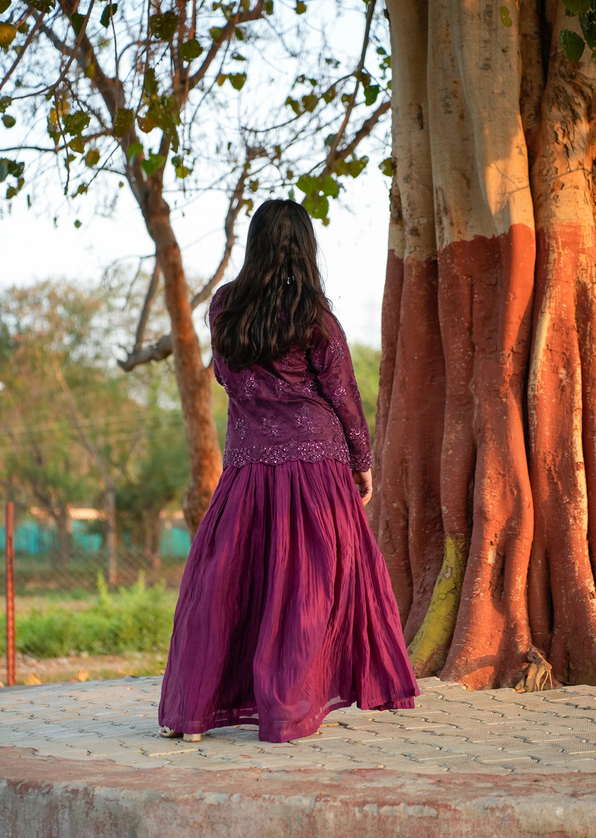 Wine Red Chanderi Lehenga & Choli for Grand Occasions