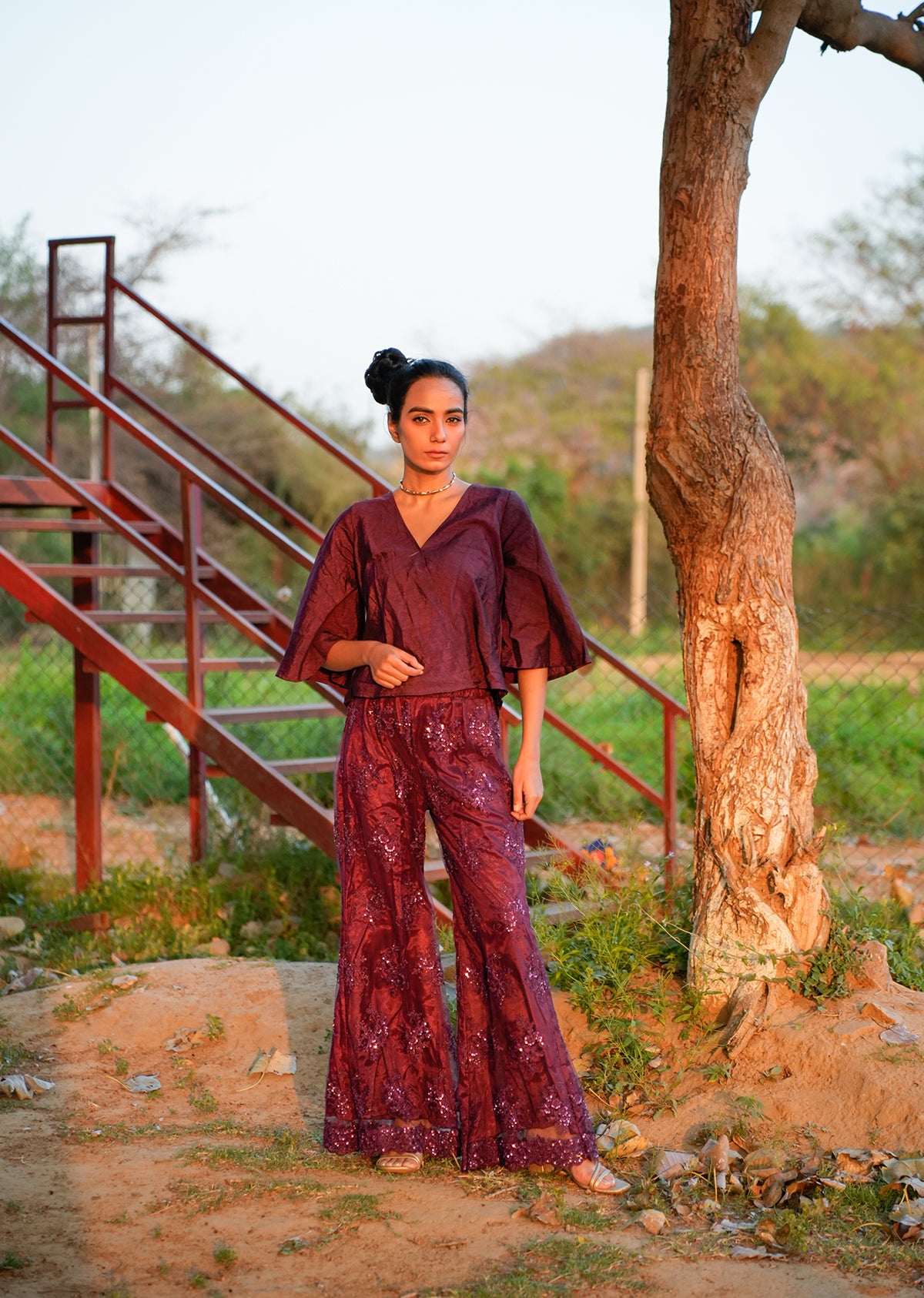 Wine Red Sequin Co-Ord Set for Party Glam