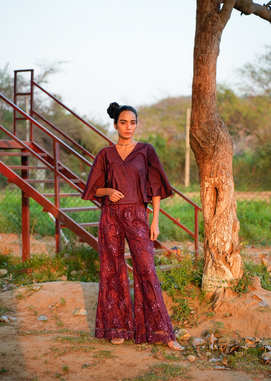 Wine Red Sequin Co-Ord Set for Party Glam