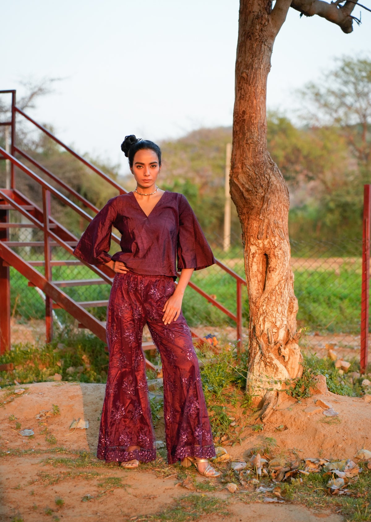 Wine Red Sequin Co-Ord Set for Party Glam