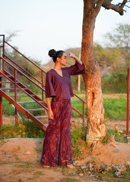 Wine Red Sequin Co-Ord Set for Party Glam