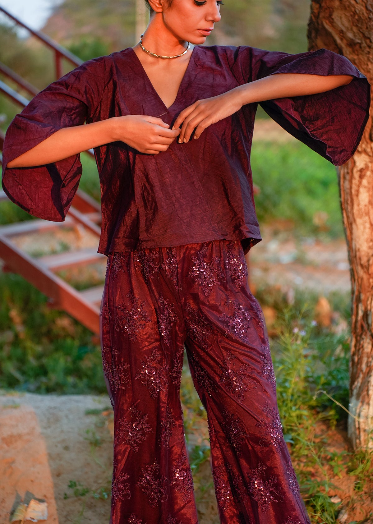 Wine Red Sequin Co-Ord Set for Party Glam