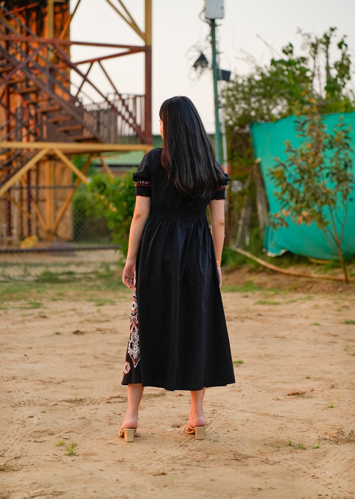 Black Embroidered Cotton Dress – Timeless Beauty