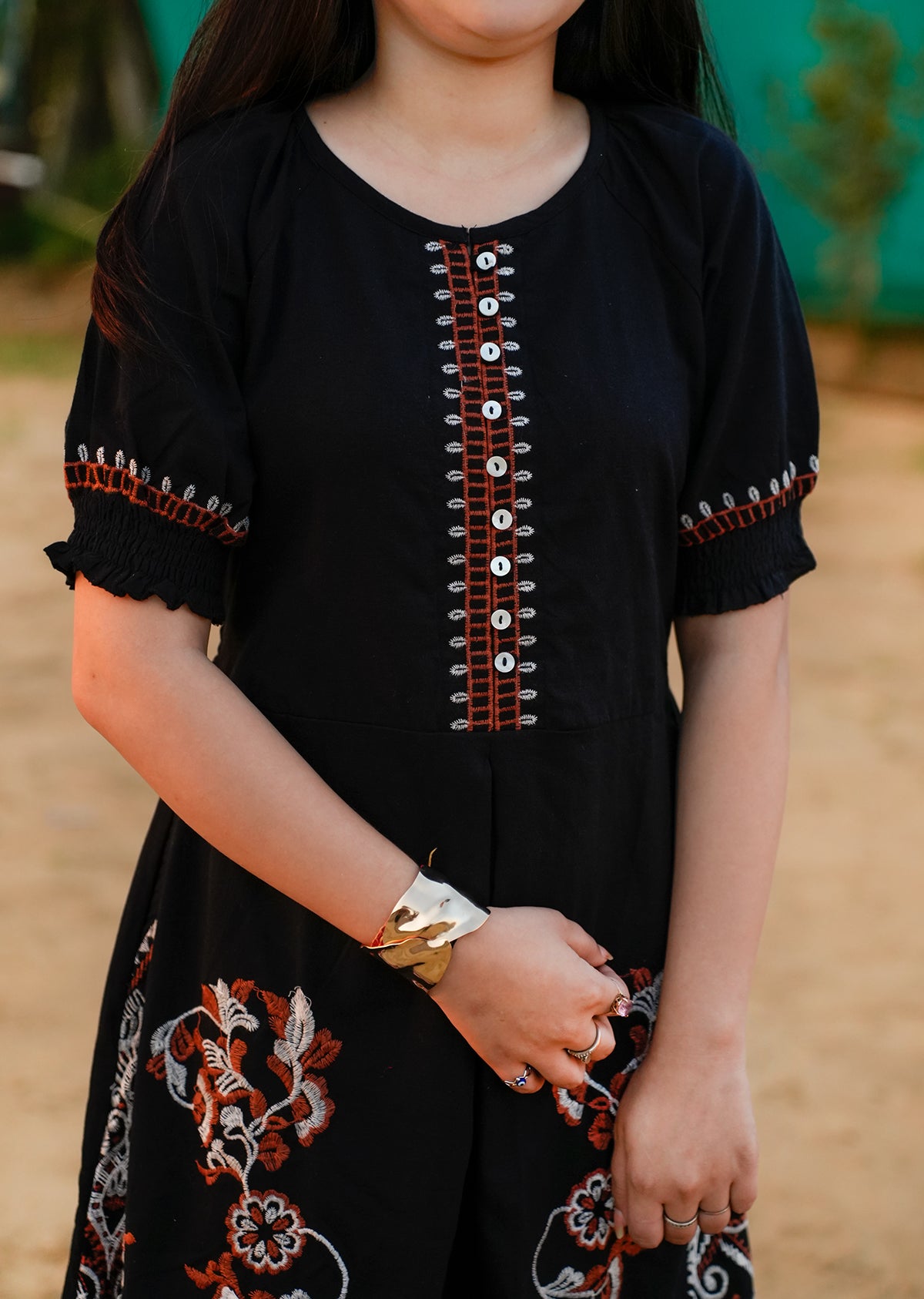 Black Embroidered Cotton Dress – Timeless Beauty
