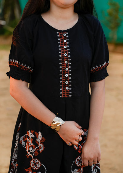 Black Embroidered Cotton Dress – Timeless Beauty