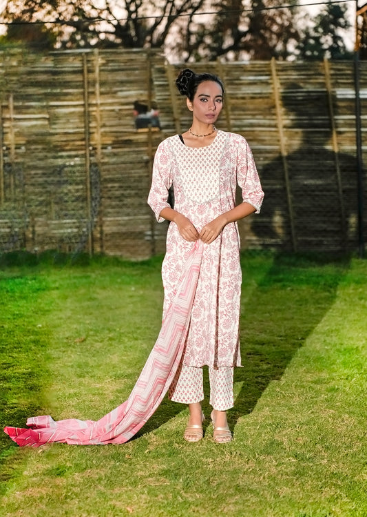 White Cotton Kurta Set with Dupatta – Classic Comfort