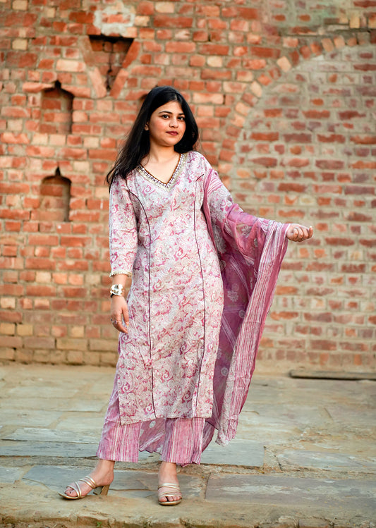 Lavender Cotton Kurta Set with Dupatta – Soft Elegance