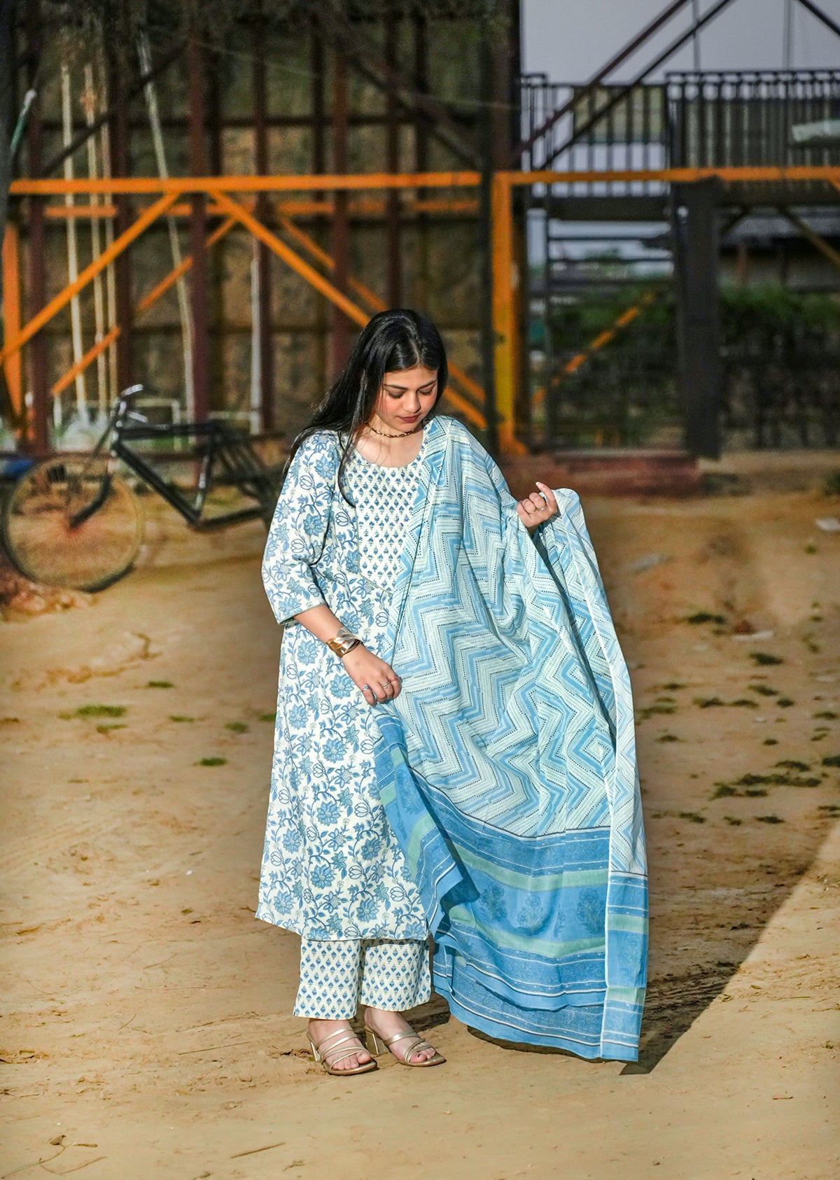 Blue Cotton Kurta Set with Dupatta – Everyday Grace