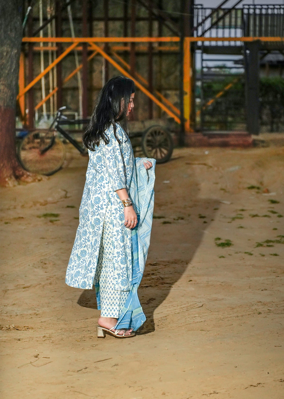 Blue Cotton Kurta Set with Dupatta – Everyday Grace