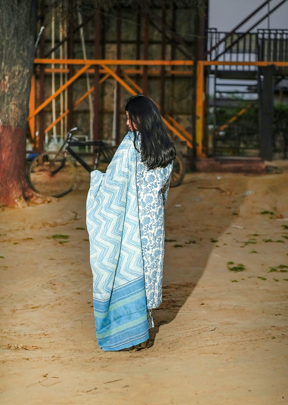 Blue Cotton Kurta Set with Dupatta – Everyday Grace