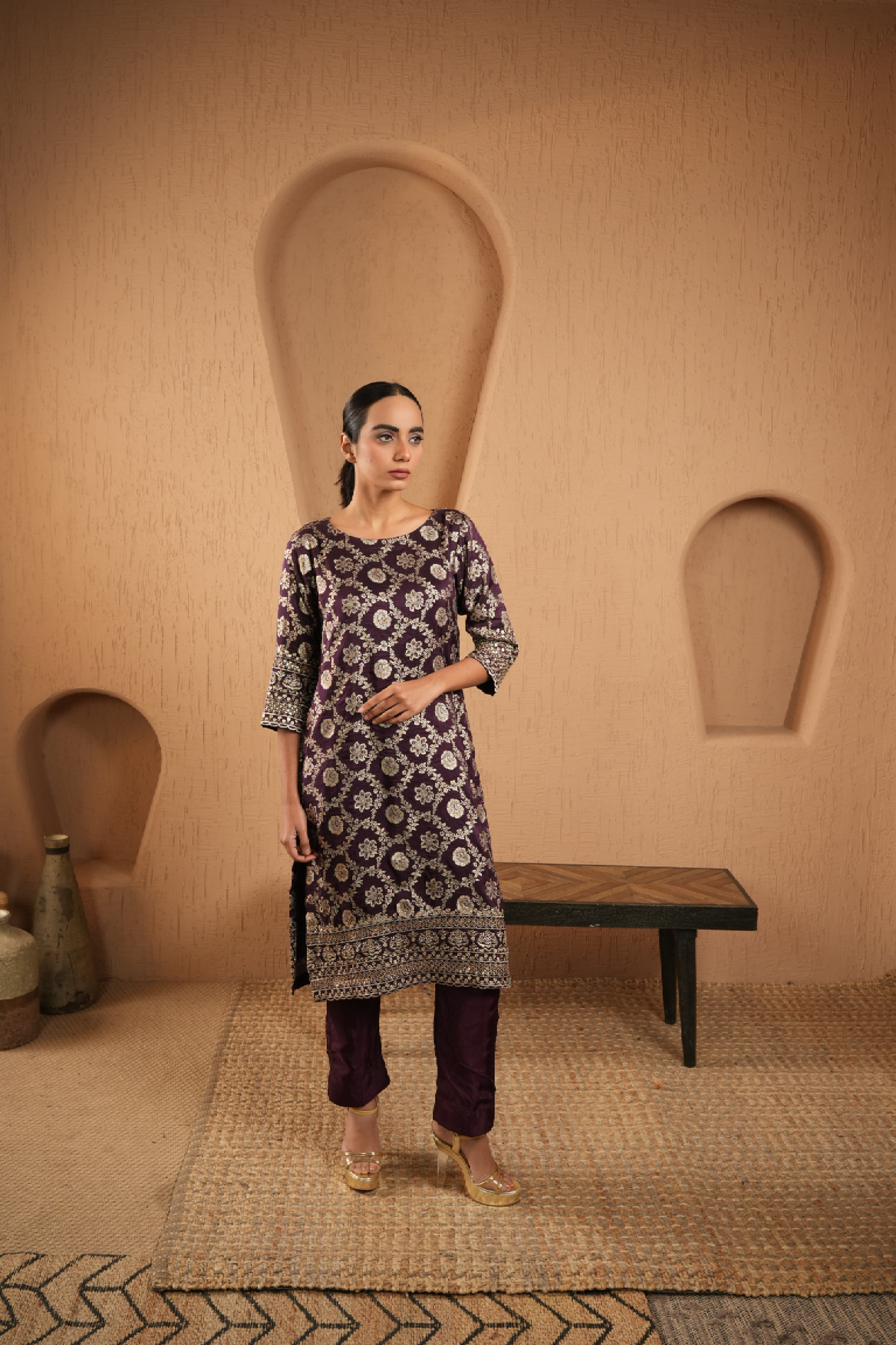 Purple Royal Bloom Brocade Kurta