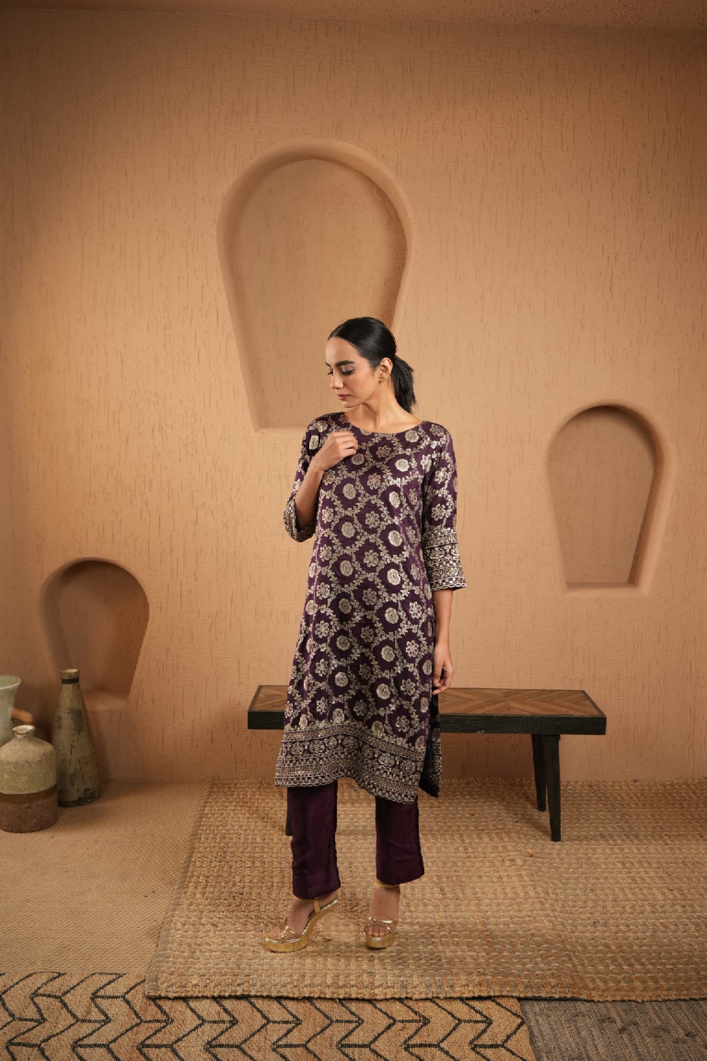 Purple Royal Bloom Brocade Kurta
