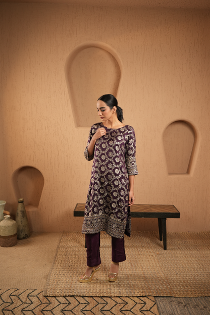 Purple Royal Bloom Brocade Kurta