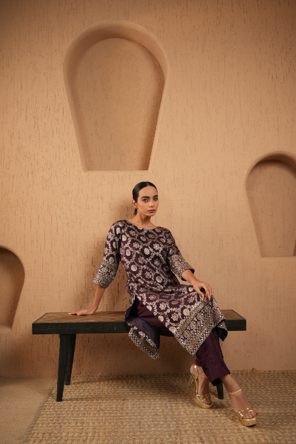 Purple Royal Bloom Brocade Kurta