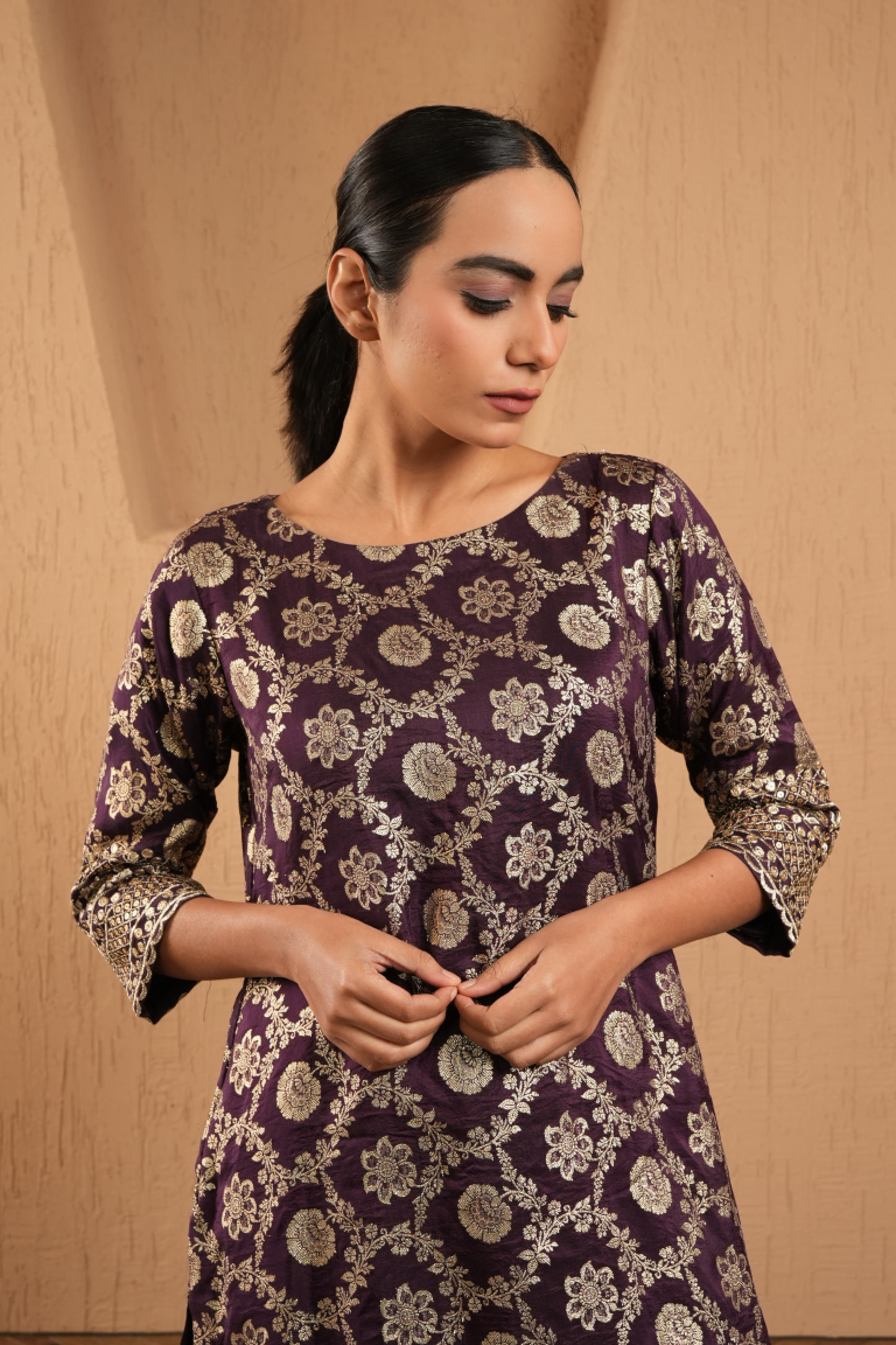 Purple Royal Bloom Brocade Kurta