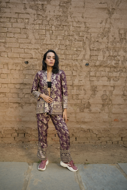 Purple Royal Bloom Brocade Coat & Pants