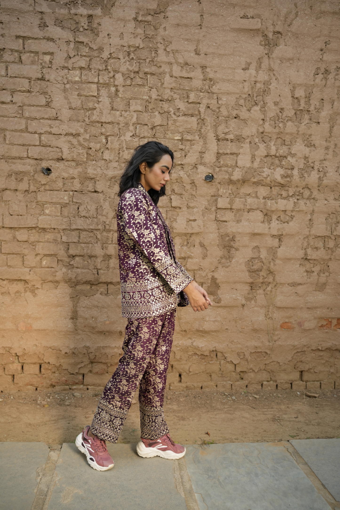 Purple Royal Bloom Brocade Coat & Pants