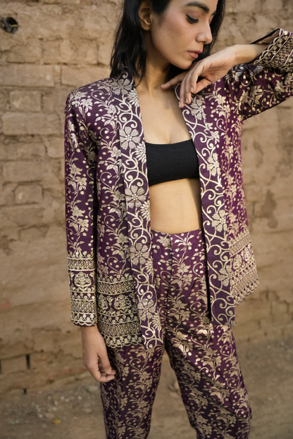 Purple Royal Bloom Brocade Coat & Pants