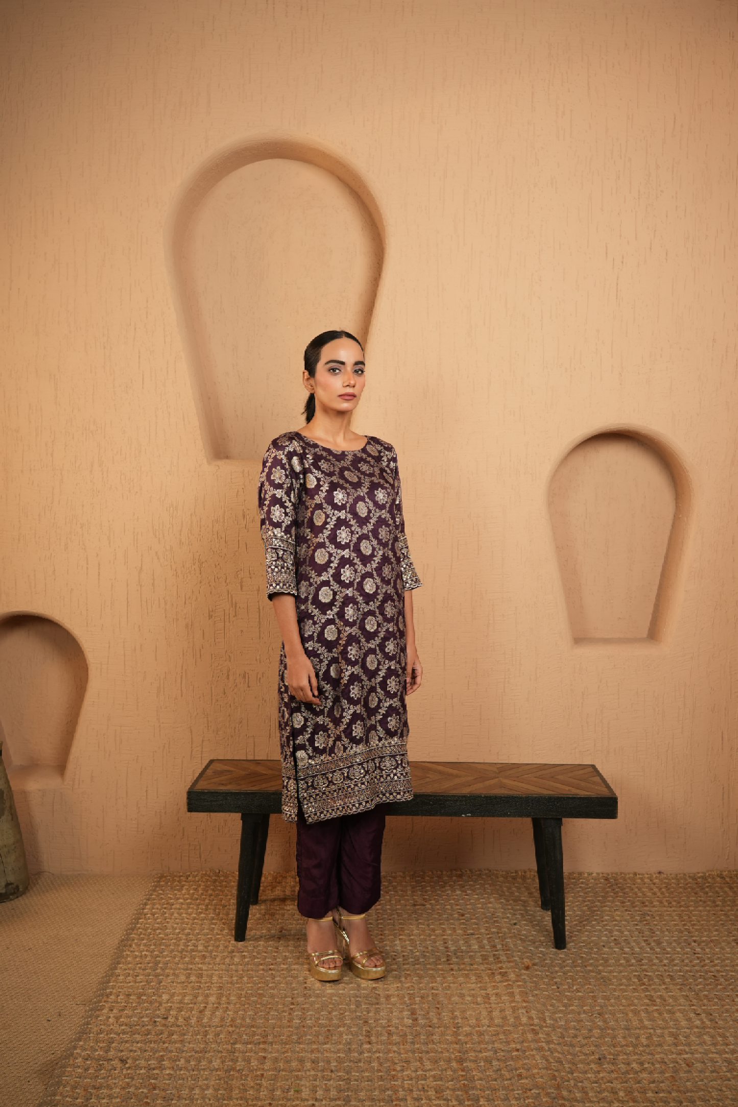 Purple Royal Bloom Brocade Kurta