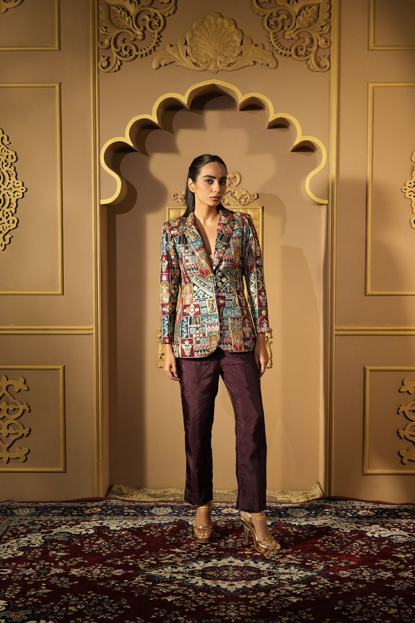 Navy Blue Zari Embroidered Blazer