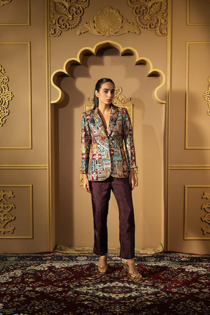 Navy Blue Zari Embroidered Blazer