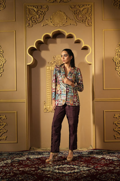 Navy Blue Zari Embroidered Blazer