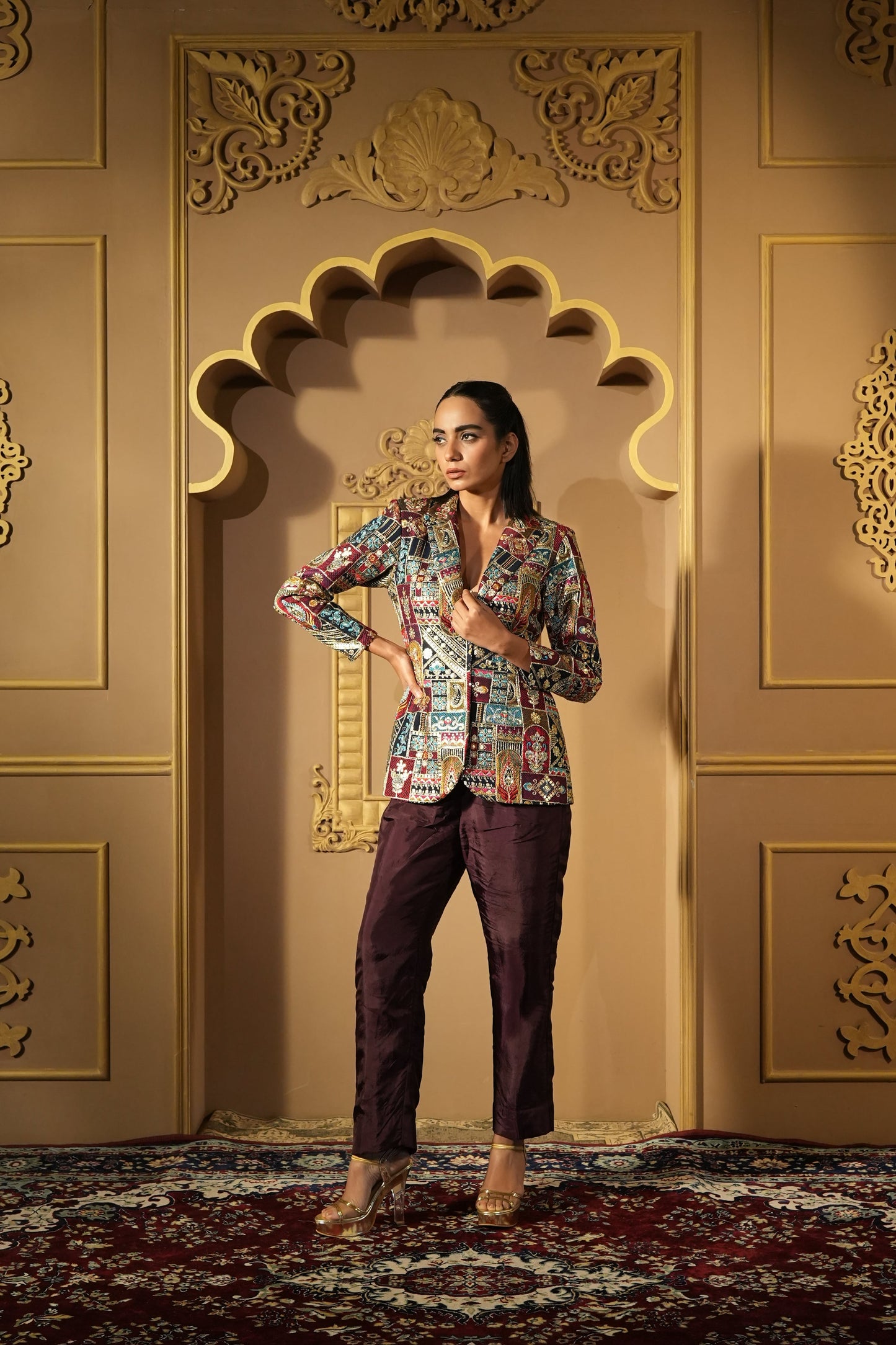 Navy Blue Zari Embroidered Blazer