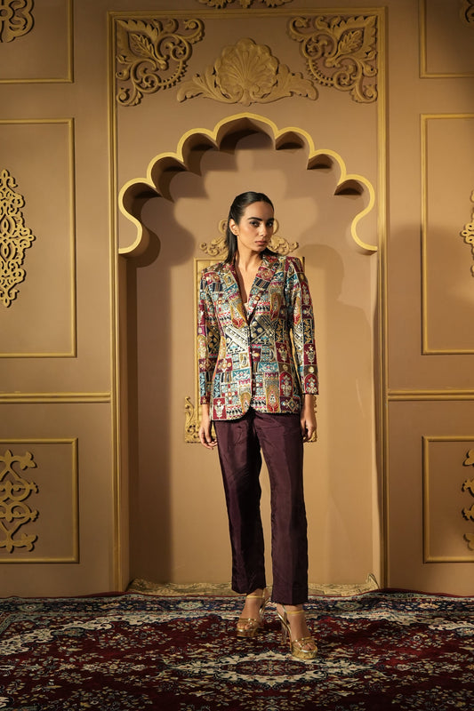 Navy Blue Zari Embroidered Blazer