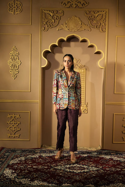 Navy Blue Zari Embroidered Blazer