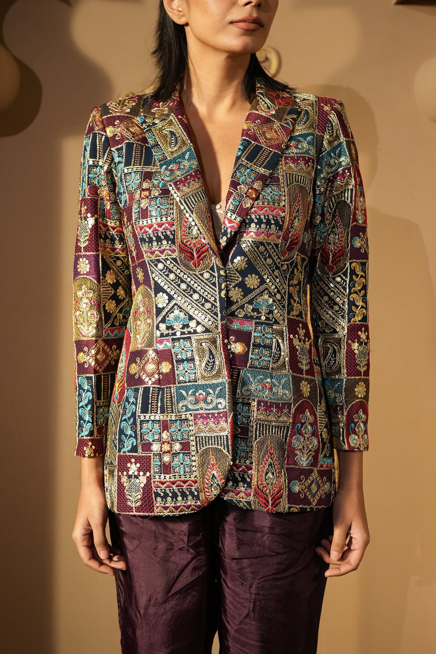 Navy Blue Zari Embroidered Blazer