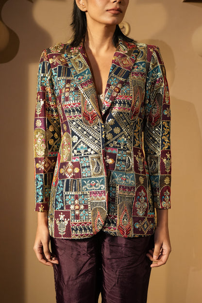 Navy Blue Zari Embroidered Blazer