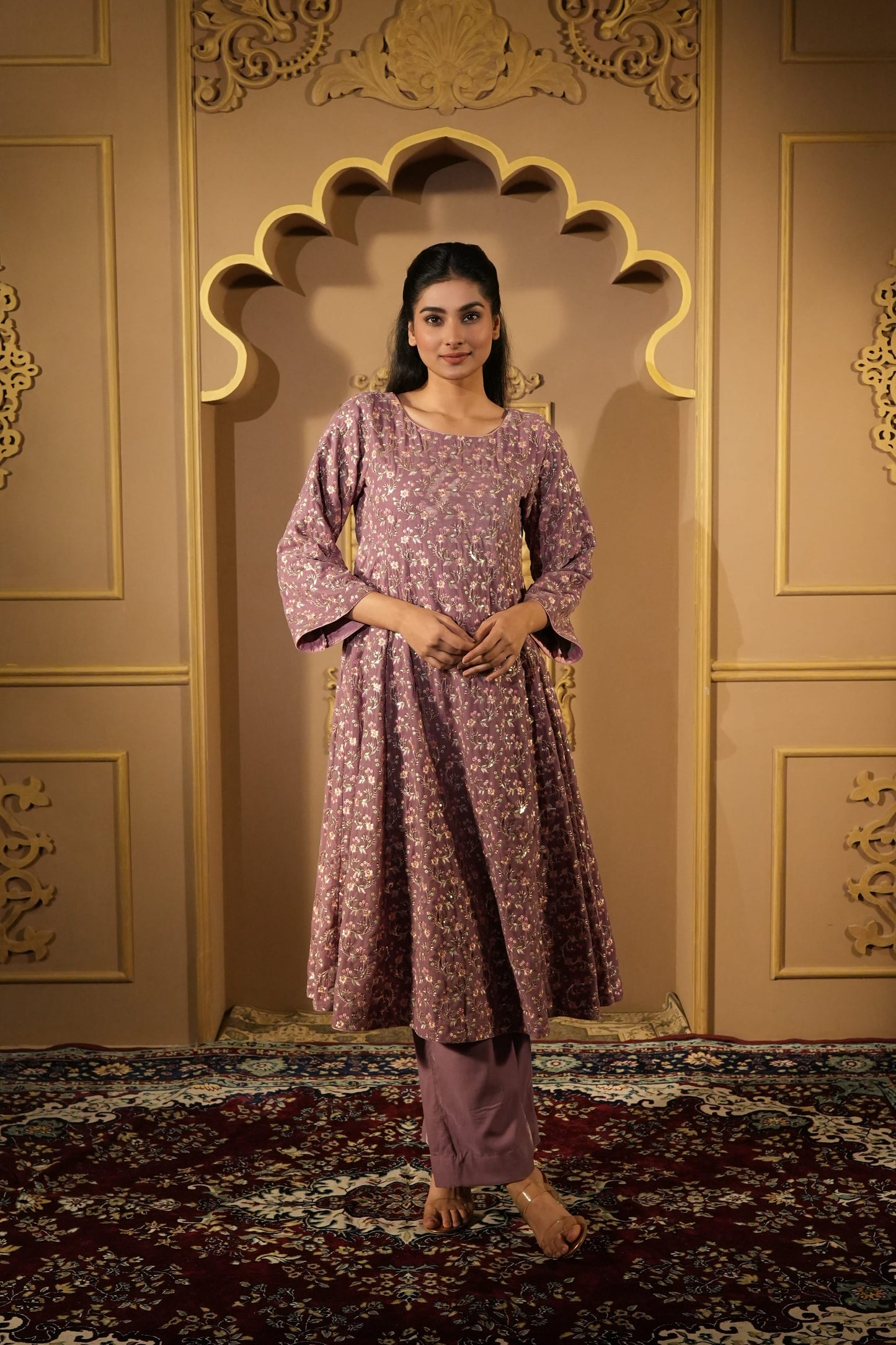 Brandy Rose Velvet Embroidered Anarkali With Pants