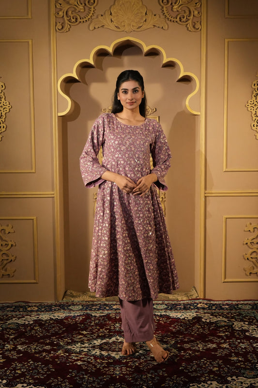 Brandy Rose Velvet Embroidered Anarkali With Pants