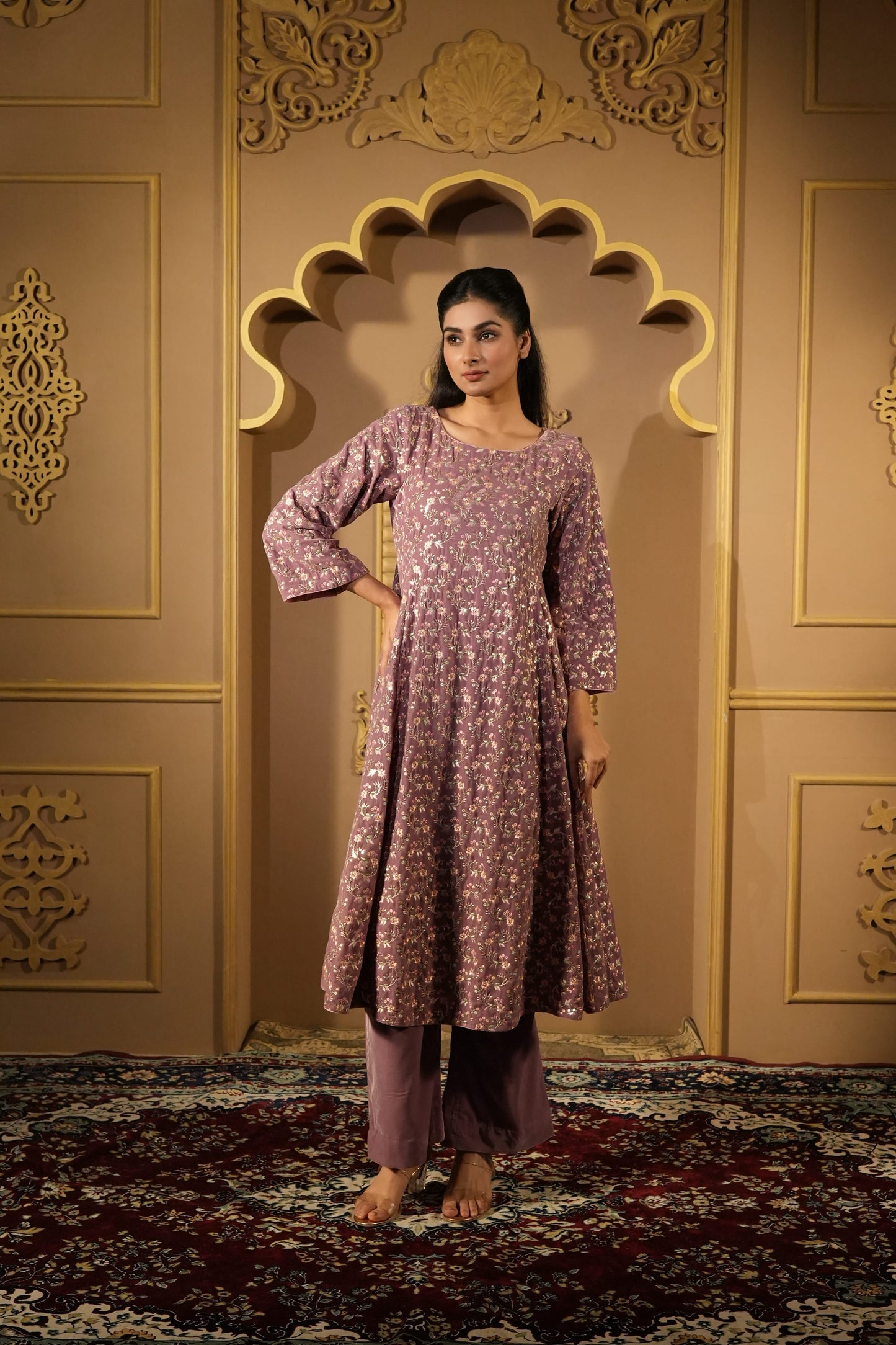 Brandy Rose Velvet Embroidered Anarkali With Pants