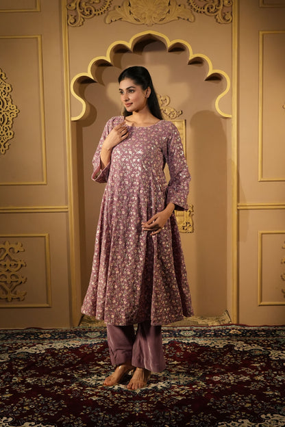 Brandy Rose Velvet Embroidered Anarkali With Pants