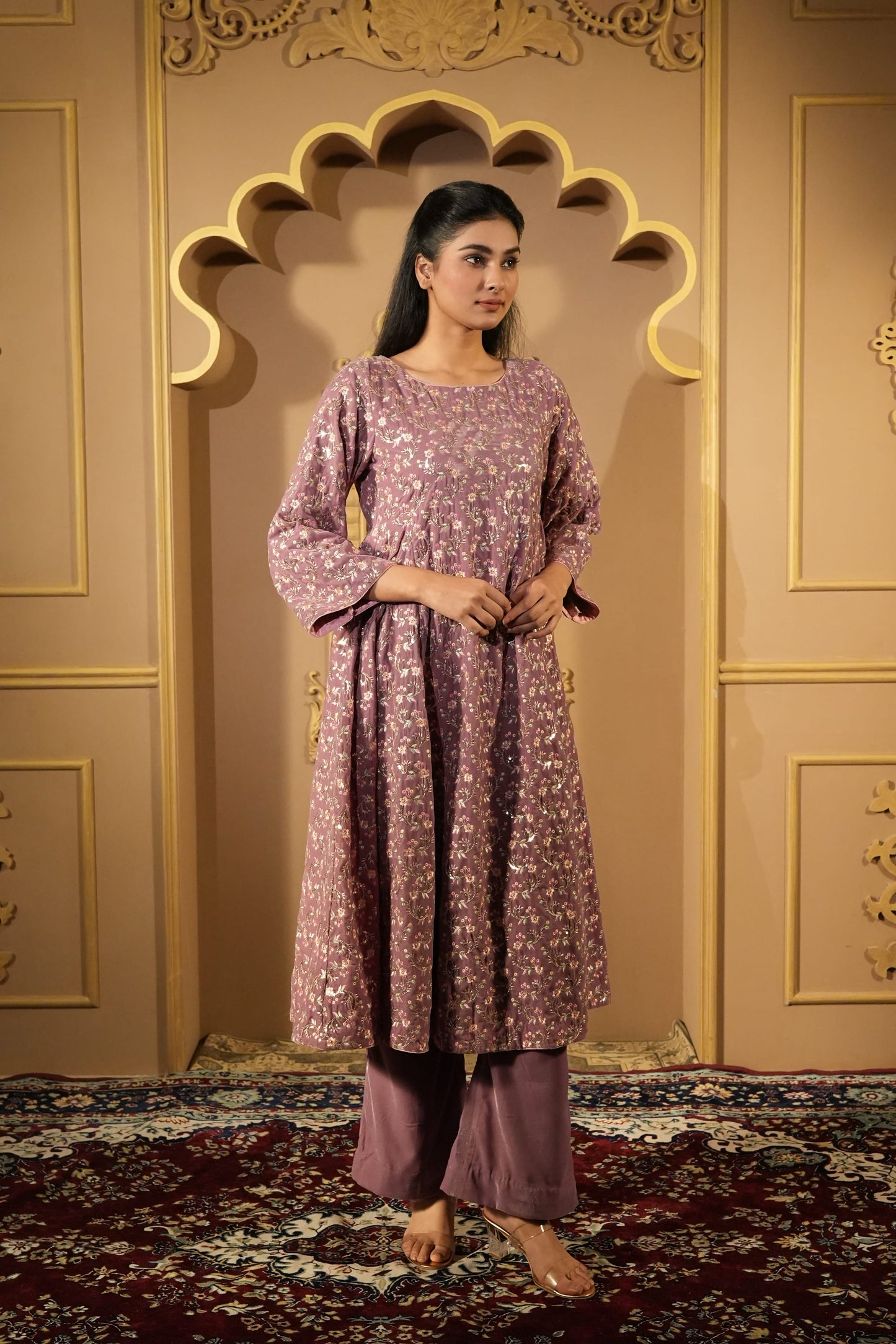 Brandy Rose Velvet Embroidered Anarkali With Pants