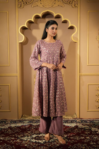 Brandy Rose Velvet Embroidered Anarkali With Pants