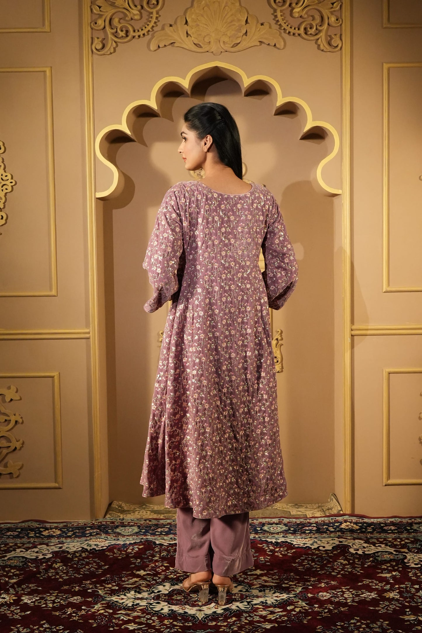 Brandy Rose Velvet Embroidered Anarkali With Pants
