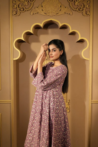 Brandy Rose Velvet Embroidered Anarkali With Pants