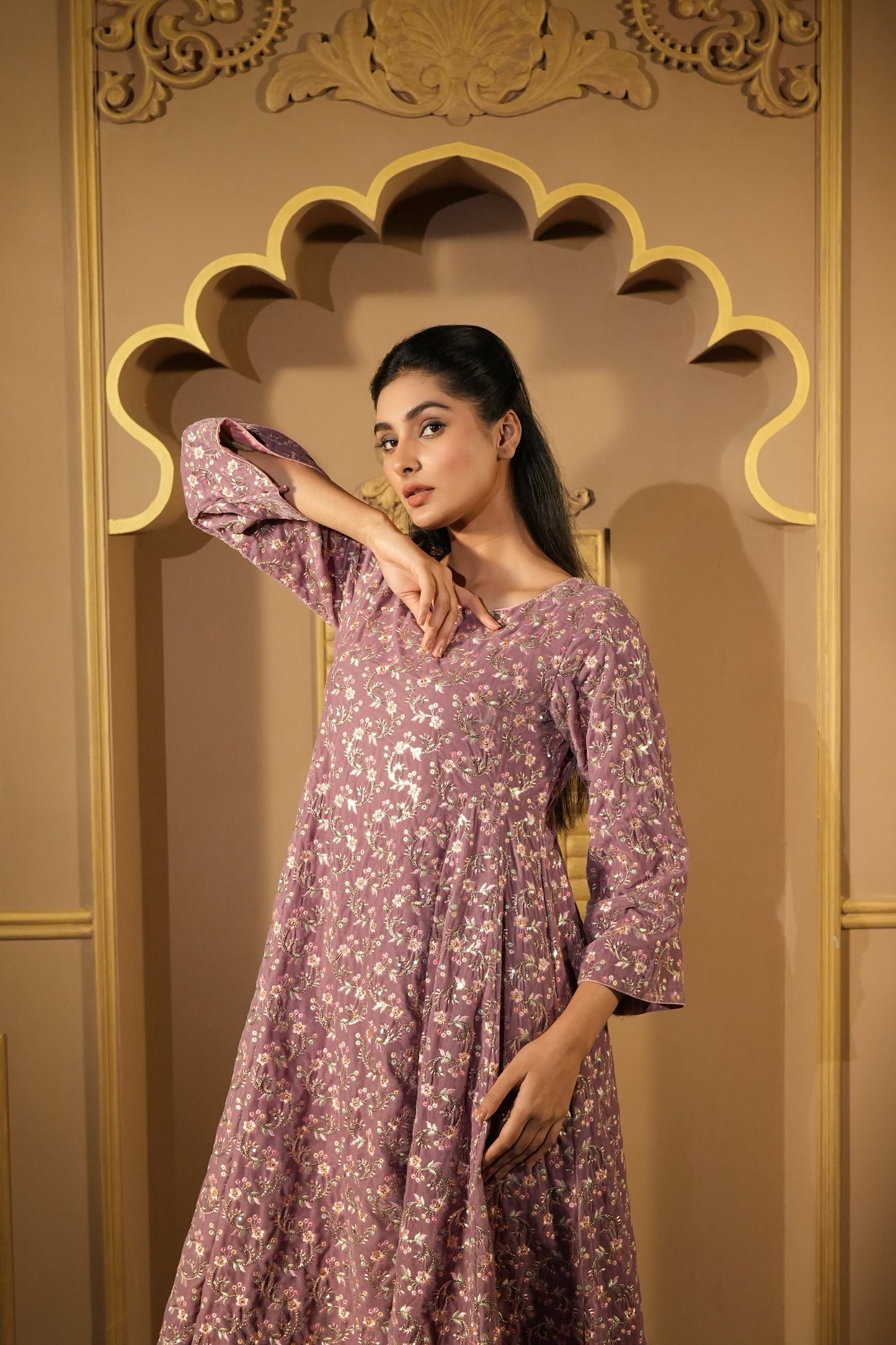Brandy Rose Velvet Embroidered Anarkali With Pants