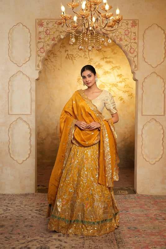 Yellow Zari Embroidered Lehenga Choli With Dupatta