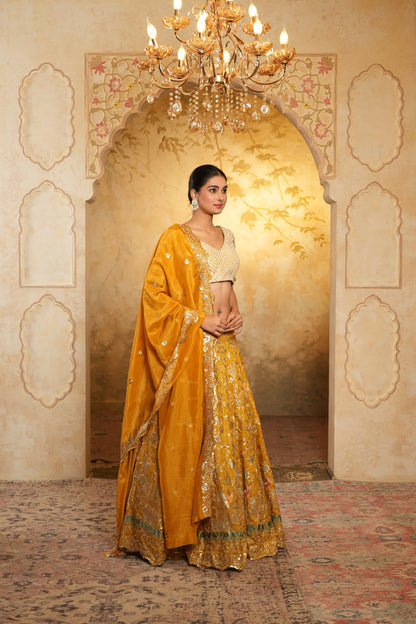 Yellow Zari Embroidered Lehenga Choli With Dupatta