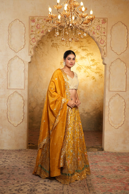 Yellow Zari Embroidered Lehenga Choli With Dupatta