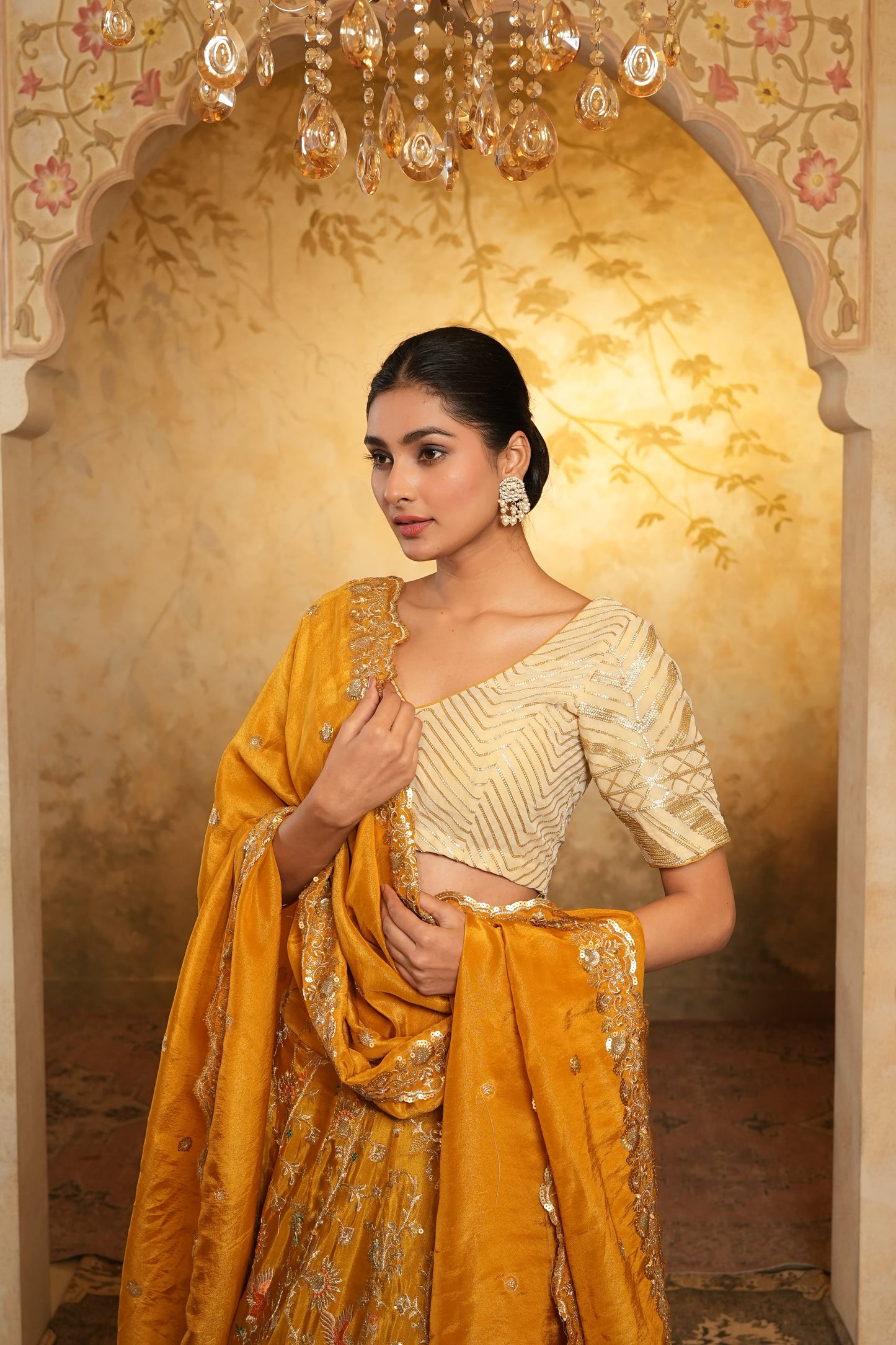 Yellow Zari Embroidered Lehenga Choli With Dupatta