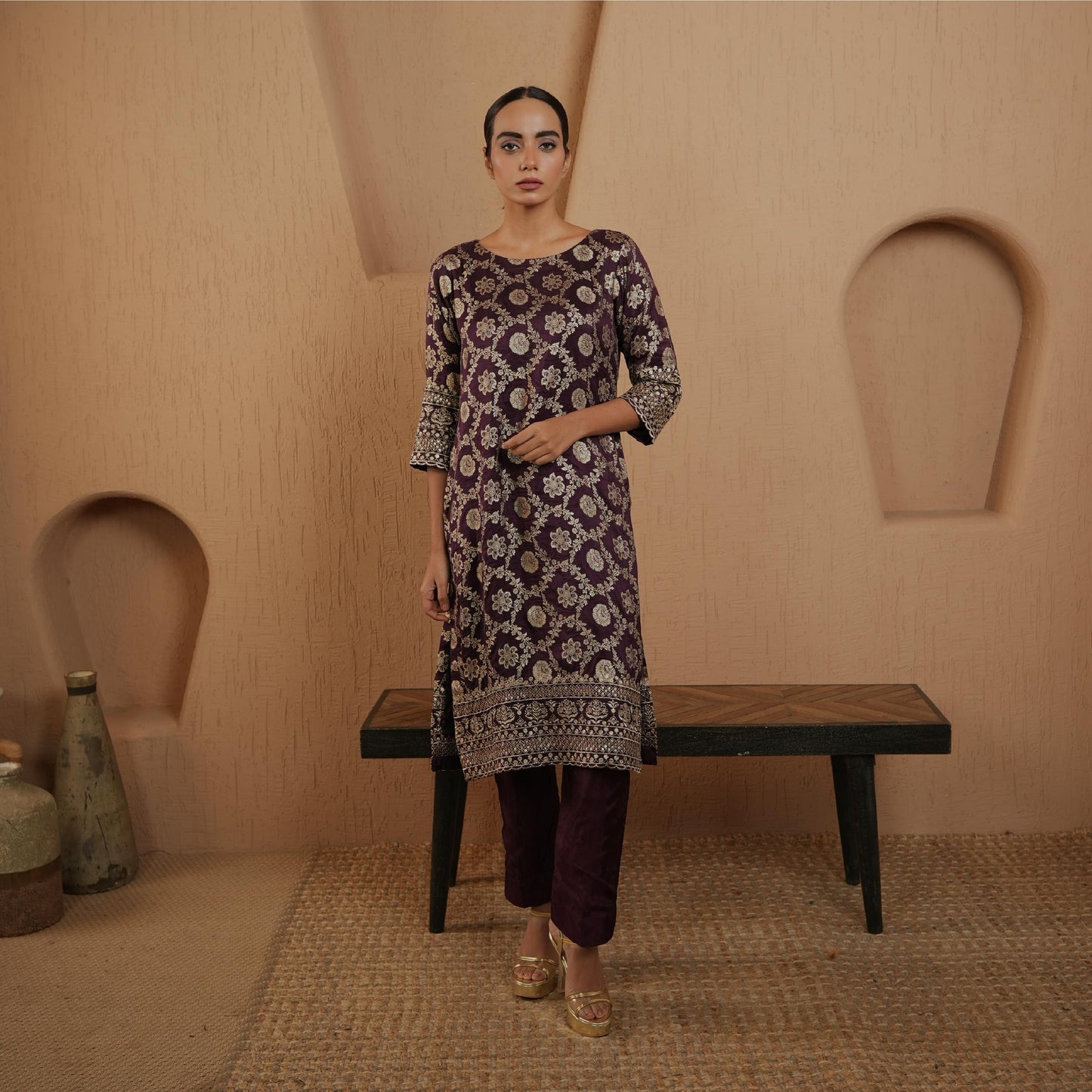 Purple Royal Bloom Brocade Kurta